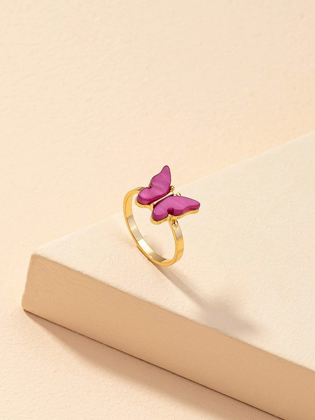 Pinapes Pink Stone Studded and Gold-Plated Finger Ring