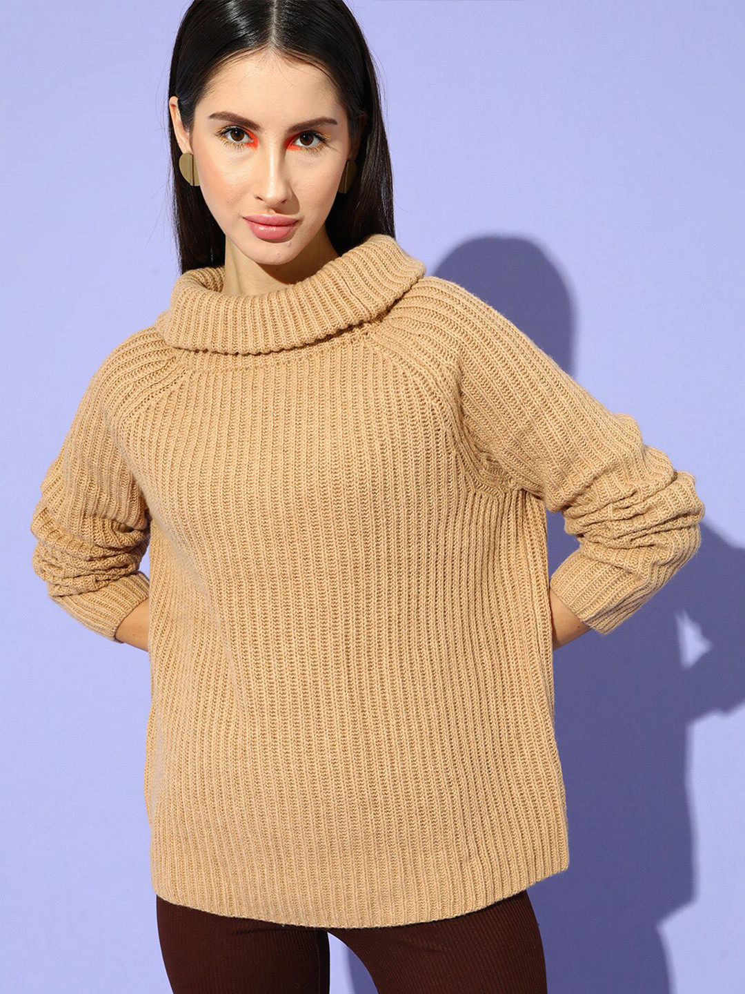 STREET 9 Turtle Neck Self Design Cable Knit Pullover