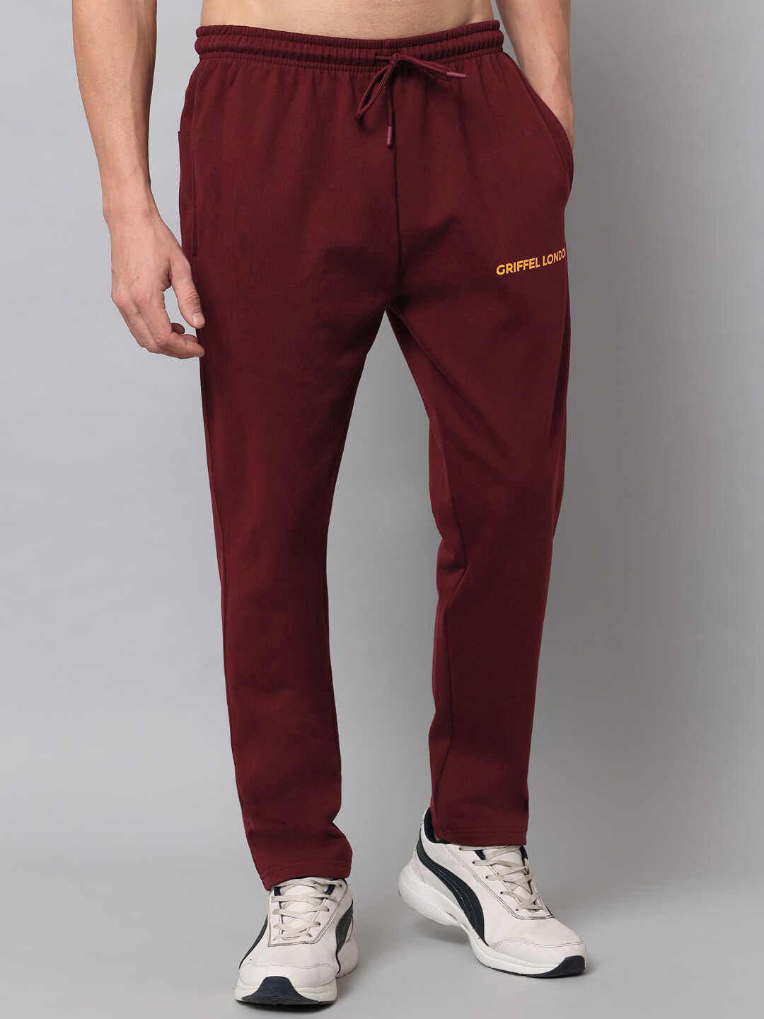 GRIFFEL Men Maroon Solid Cotton Track Pants