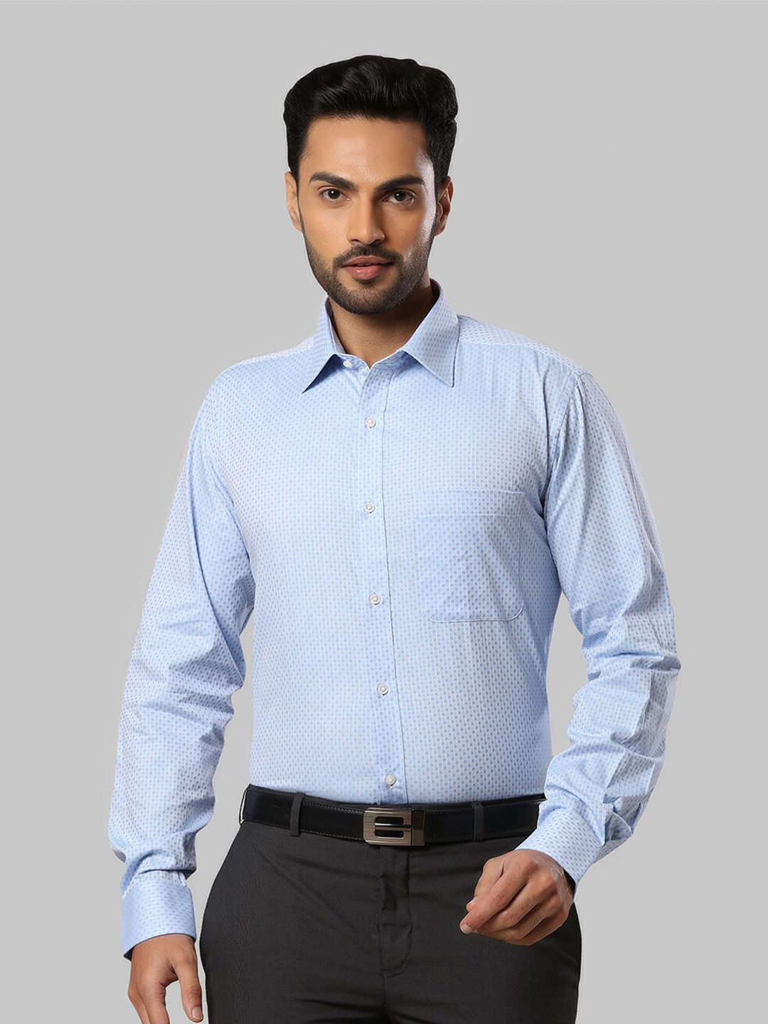 Raymond Men Blue Checked Cotton Formal Shirts