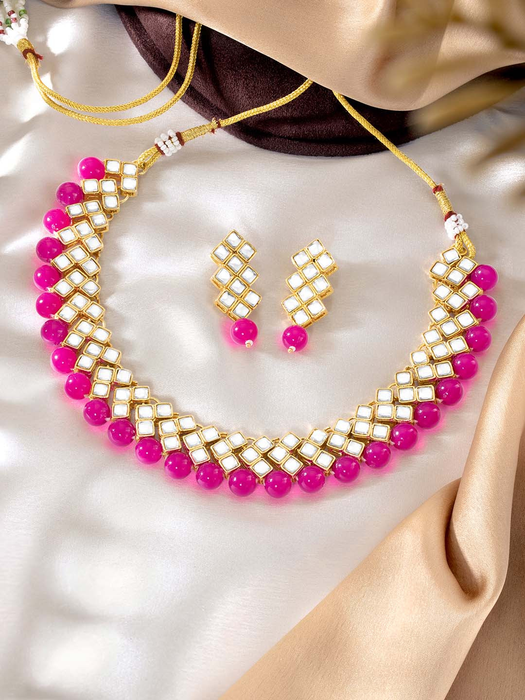 Peora Magenta Traditional Gold Plated Kundan Choker Necklace Jewellery Set
