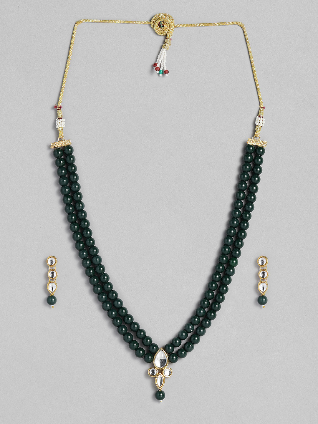 Peora Gold-Plated & Green Crystal Studded Necklace Set