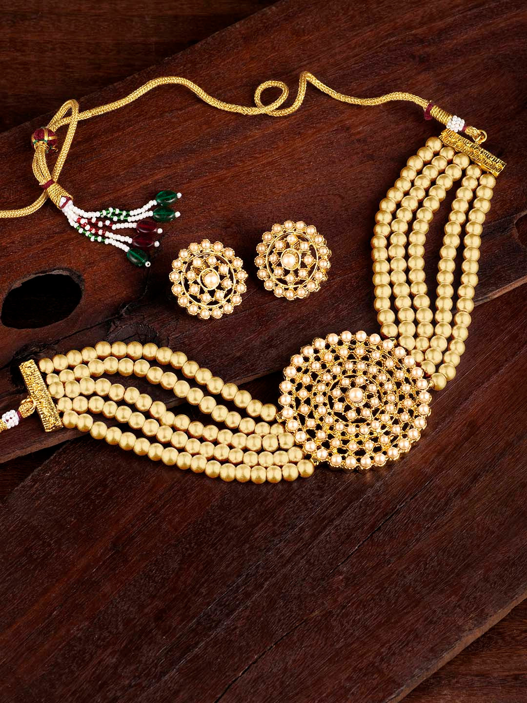 Peora Cream-Coloured Gold-Plated Beaded Jewellery Set