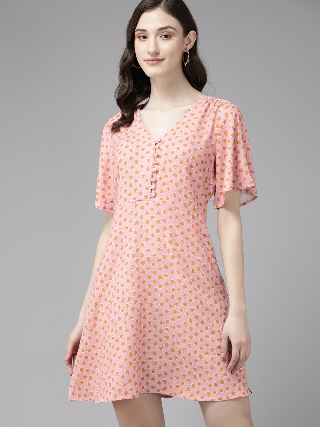 U S Polo Assn Women Pink & Orange Polka Dot  A-Line Dress