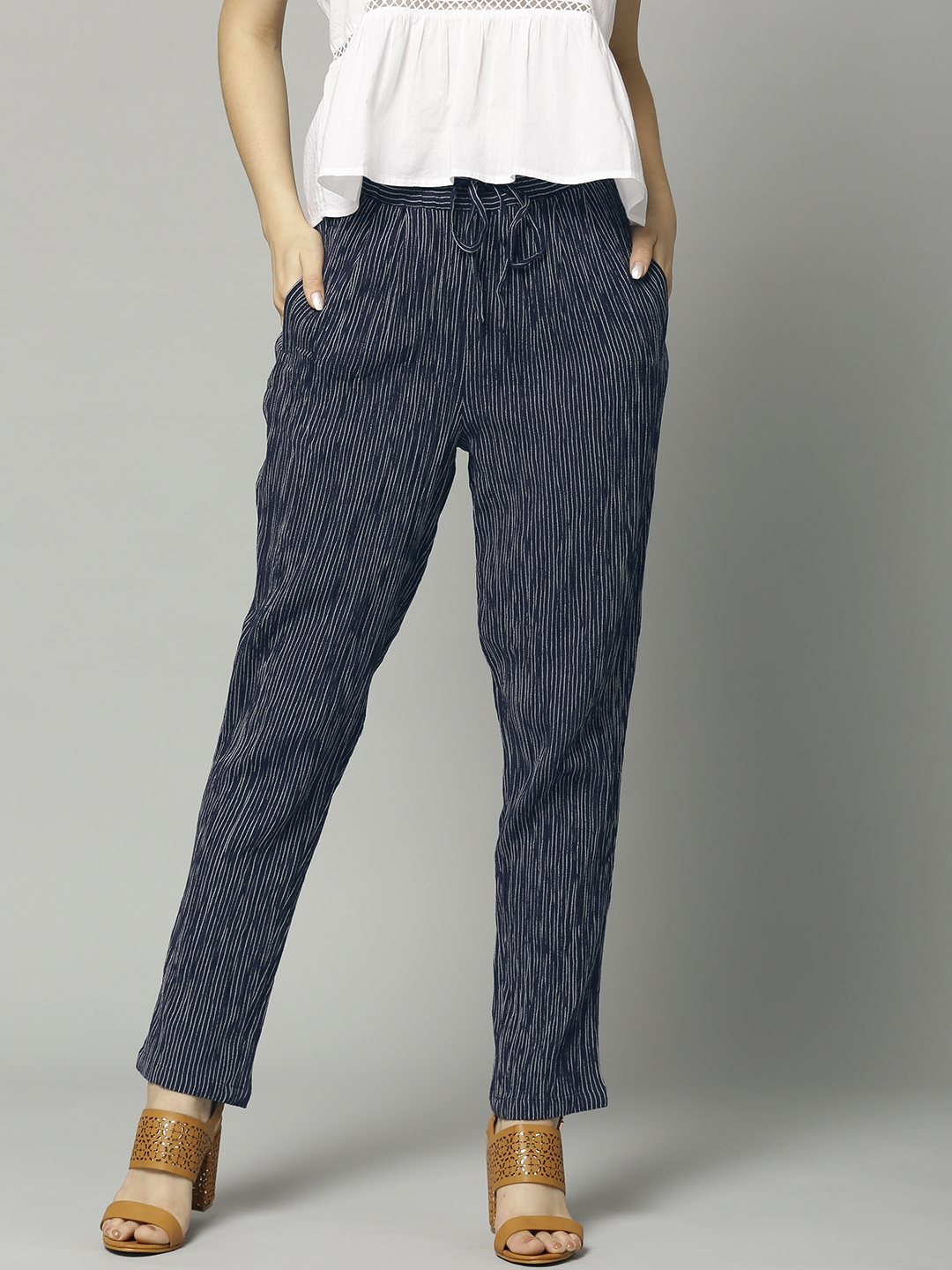 navy stripe trousers womens