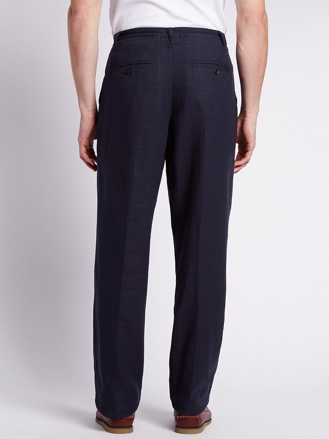 Navy Tailored Fit Solid Casual Trousers 