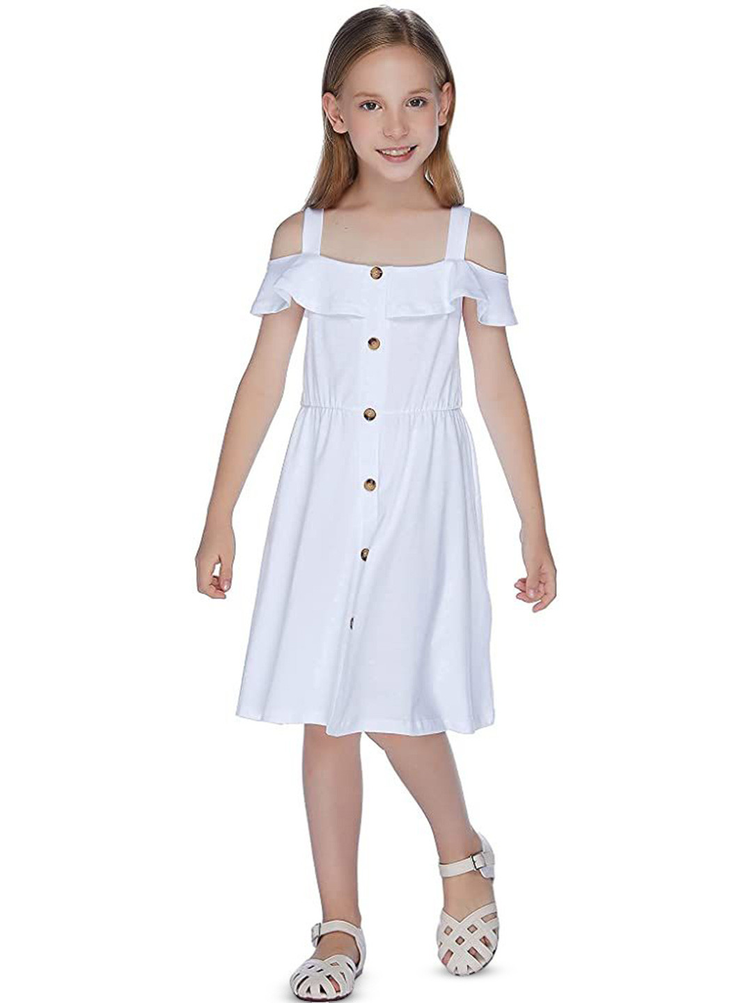 FAIRY DOLLS Girls Cold-Shoulder Sleeve A-Line Dress