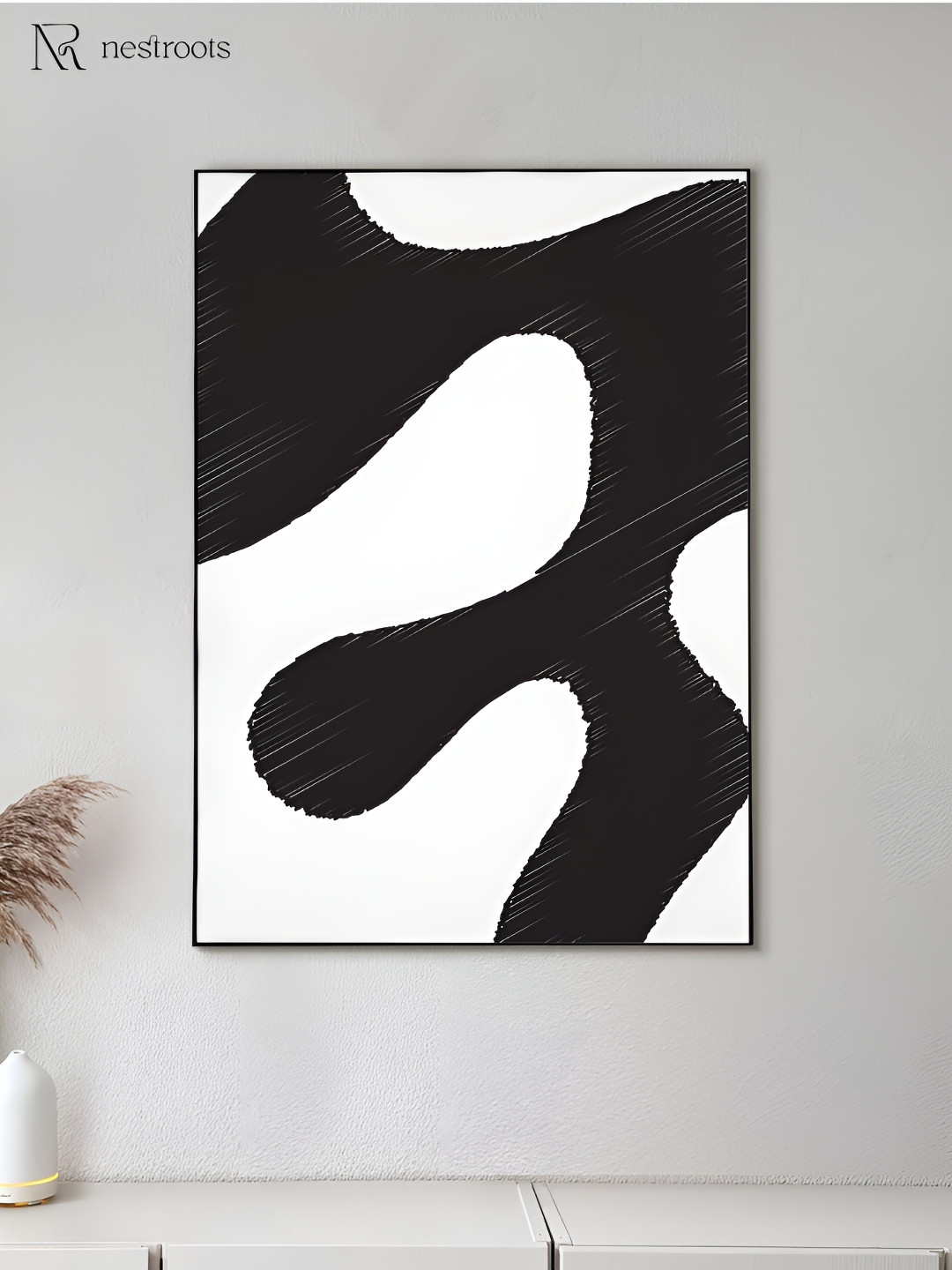 nestroots A Labyrinth of Ink White & Black Canvas Wall Art