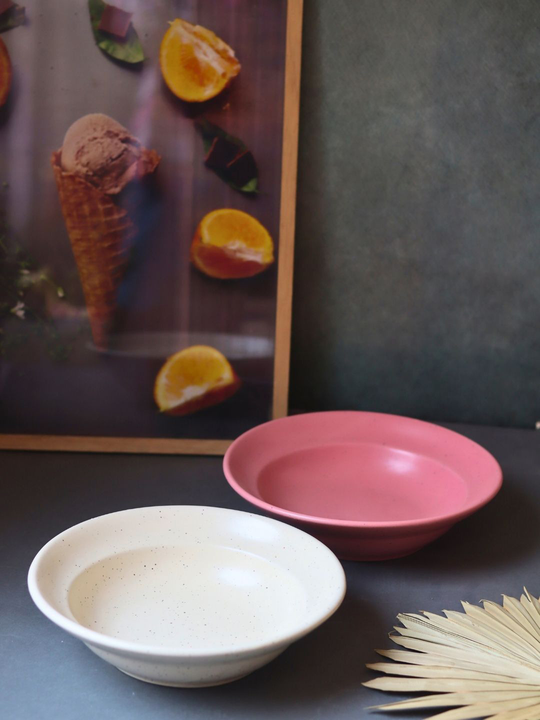 WEAVING HOMES Pink & White 2 Pieces Ceramic Glossy Pasta Plates