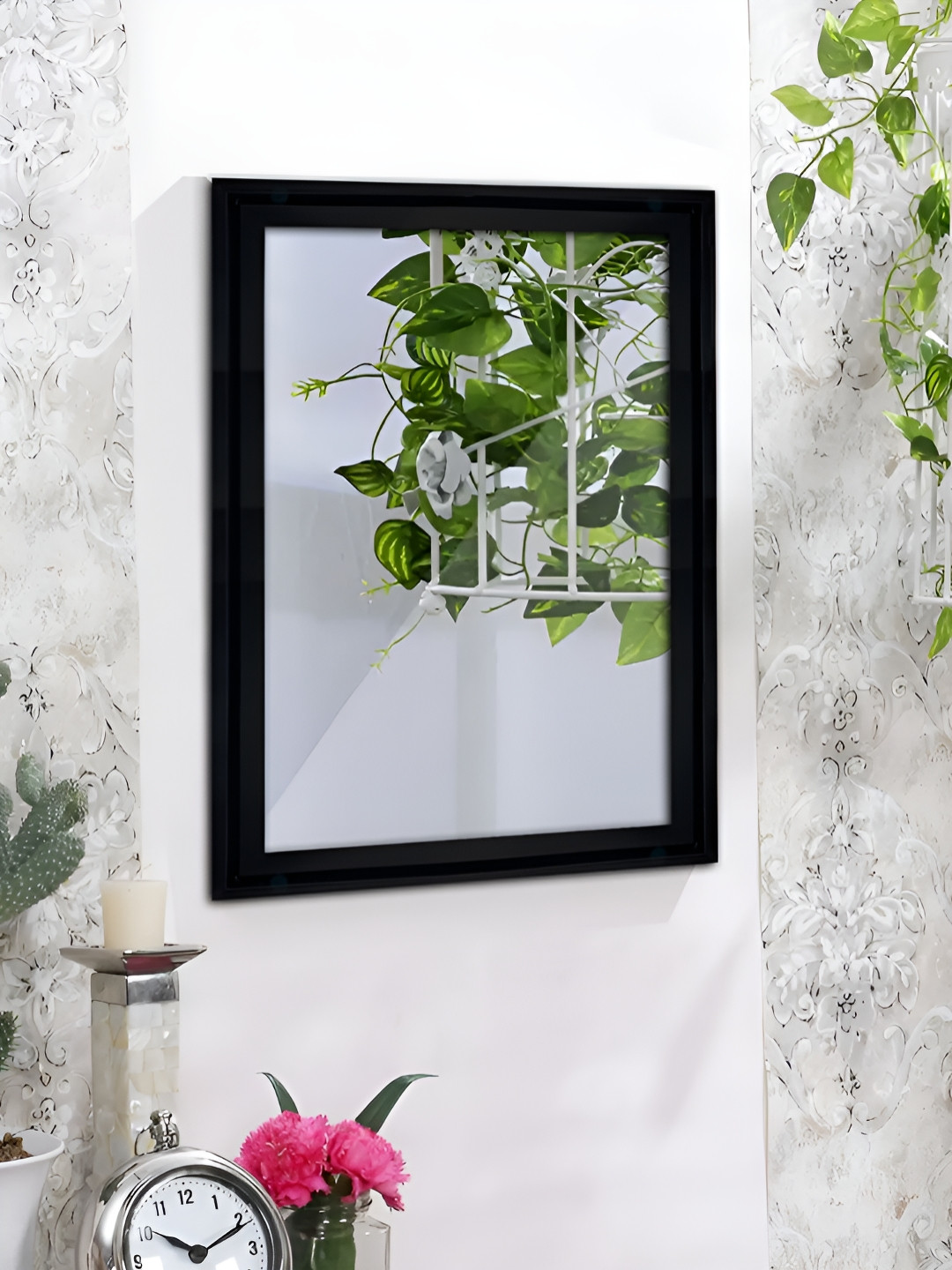 Art Street Black Textured Wooden Wall Decor Mirror