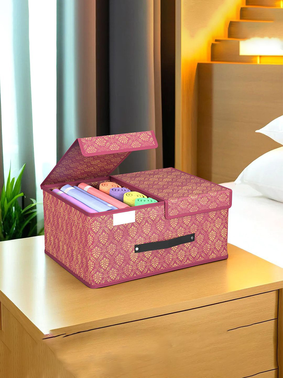 Kuber Industries Maroon 5 Pieces Foldable Double Lid Multi-Utility Organisers
