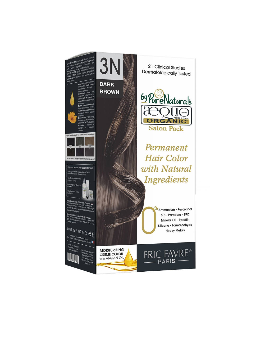 Aequo Organic Set of 2 Permanent with Natural Ingredients 120 ml Each - Dark Brown 3N