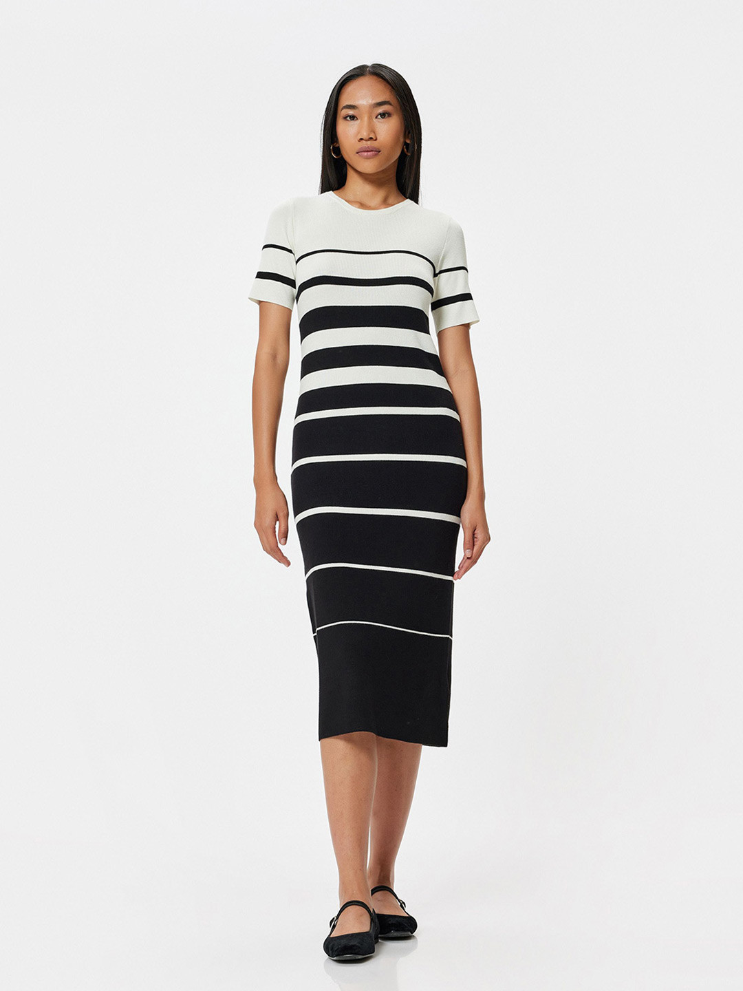 Koton Striped Midi T-shirt Dress