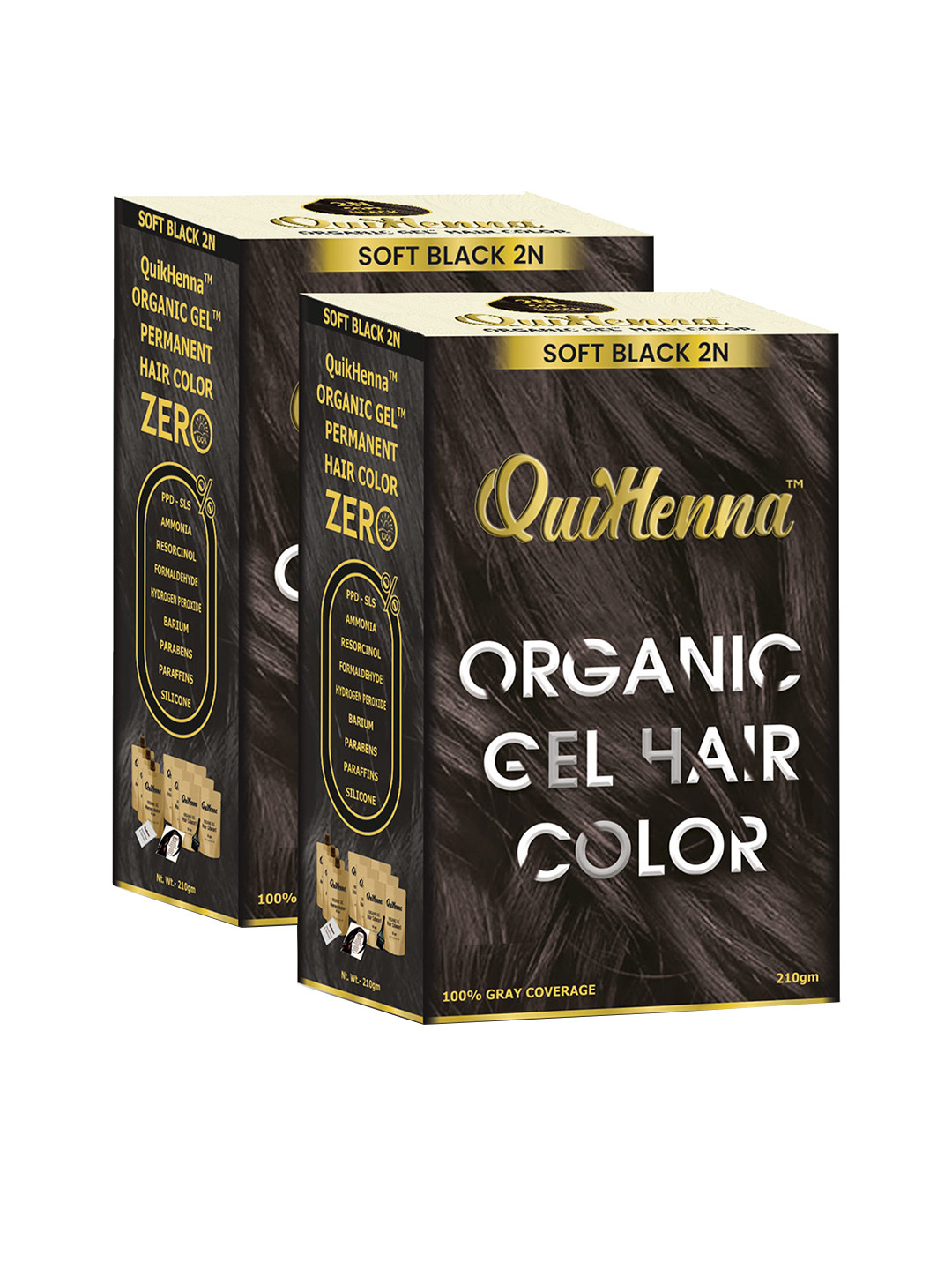 QUIKHENNA Set Of 2 Organic Gel PPD & Ammonia Free Hair Colour - Soft Black 2N