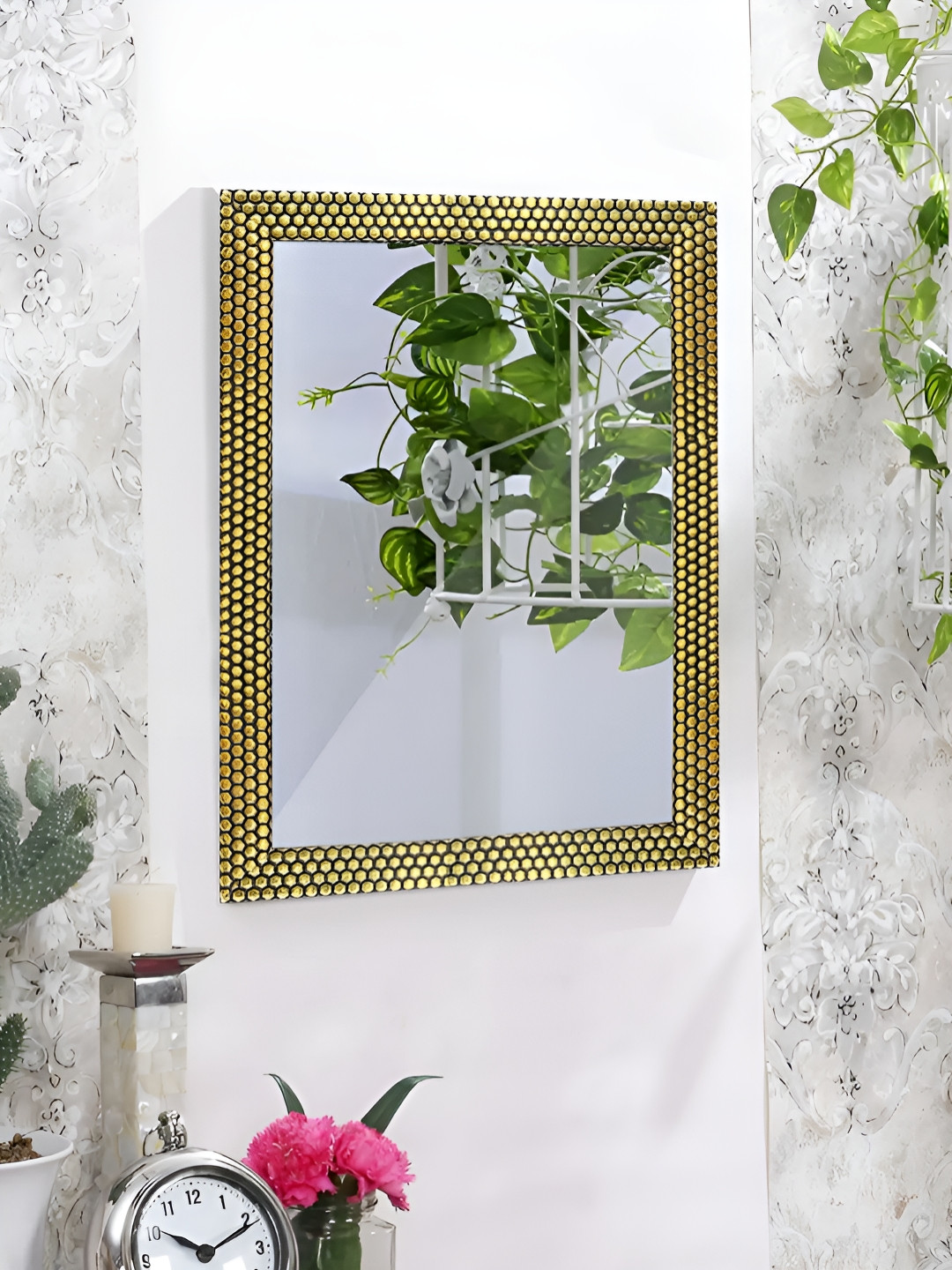 Art Street Gold Toned Square Shape Wall Decor Mirror