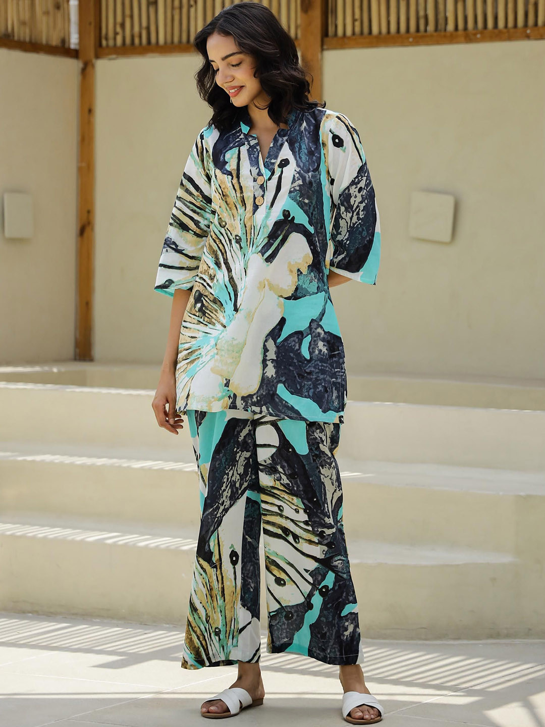 FLAVIA CREATION Abstract Printed Pure Cotton Tunic With Trousers