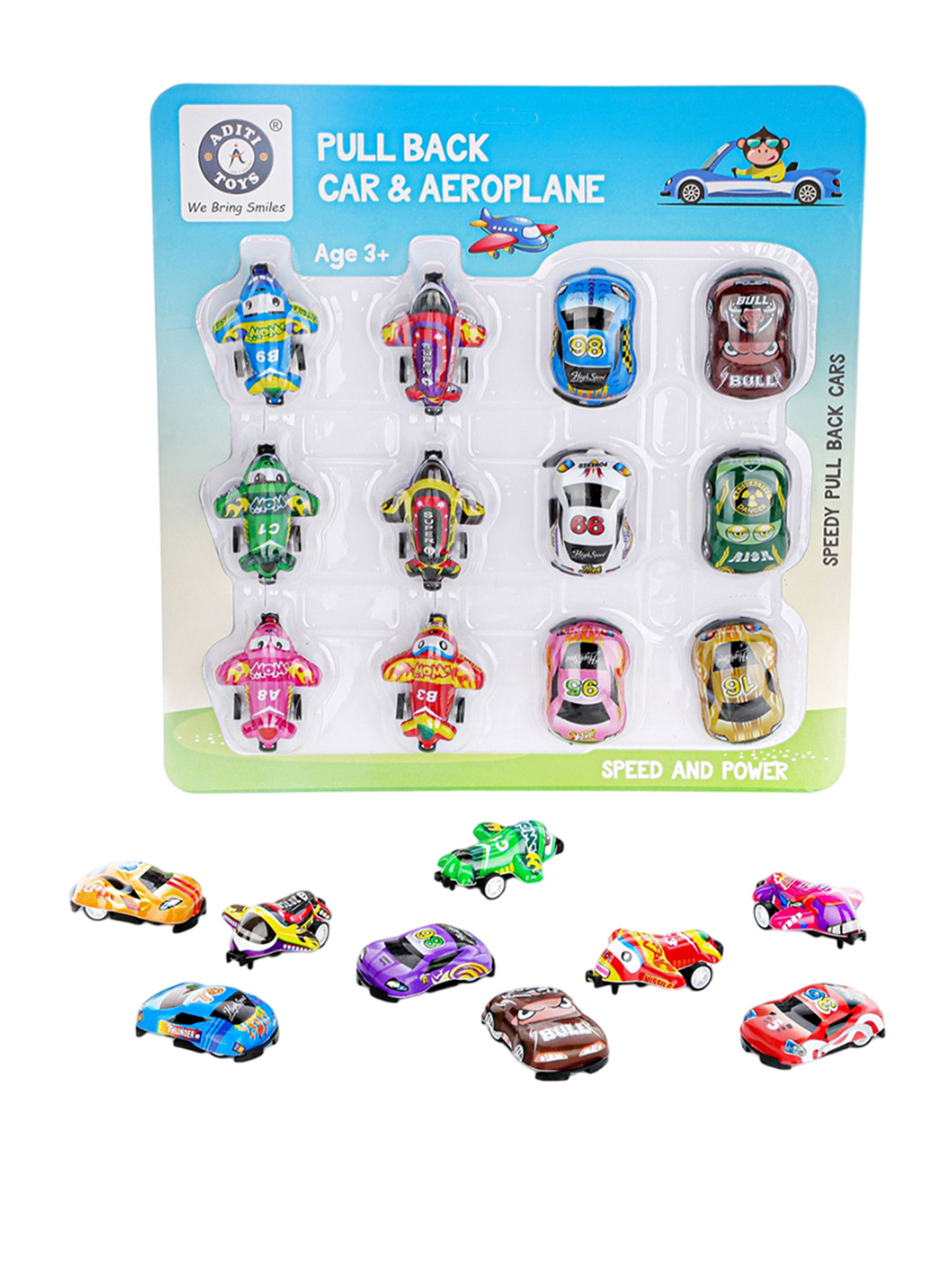 Aditi Toys Unisex Set Of 12 Car & Aero Plane Toy Vehicles