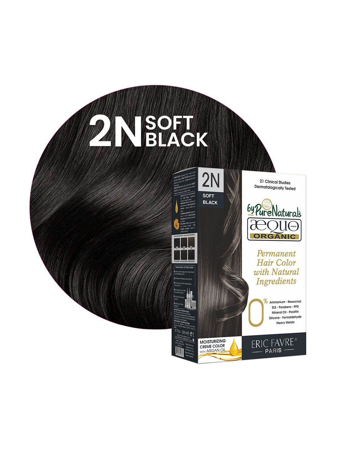 Aequo Organic Set Of 2 Permanent Hair Color with Natural Ingredients - Soft Black 2N