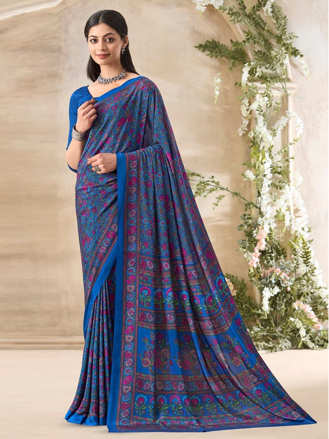 Reboot Fashions Bandhani Pure Crepe Bandhani Royal Blue Saree