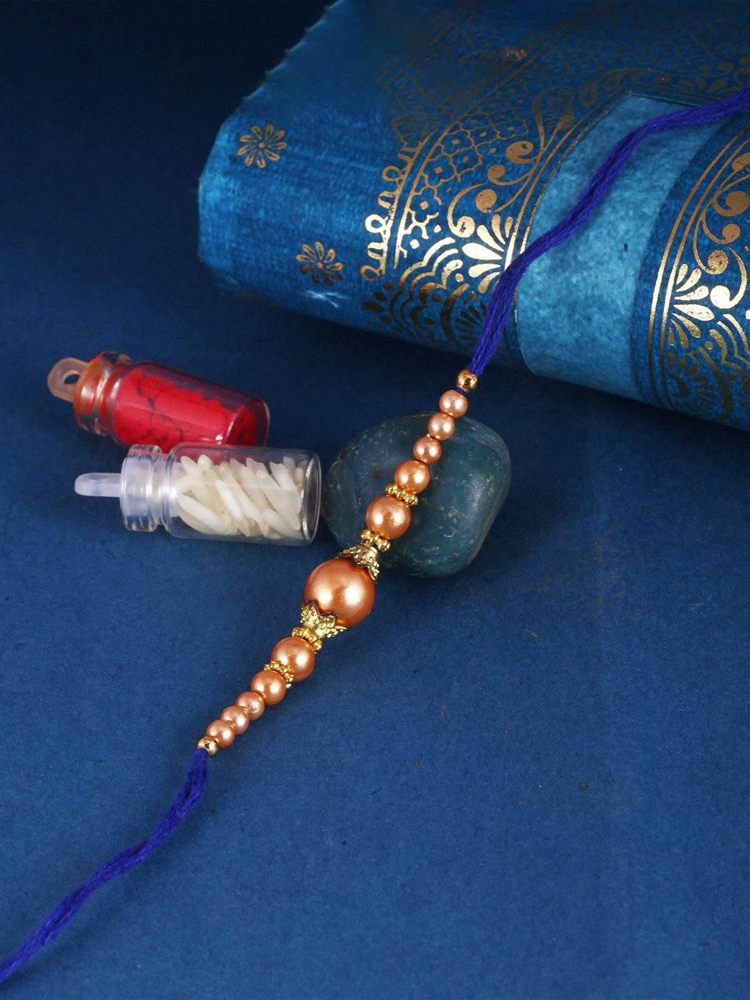 Vighnaharta Kids Set of 3 Gold and Rhodium Plated Pearls Beaded Thread Rakhis