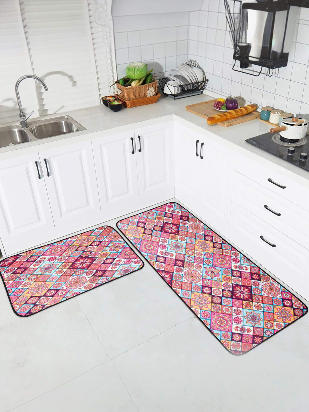 Kuber Industries Pink 2 Pieces Anti-Slip & Absorbent Kitchen Floor Mat