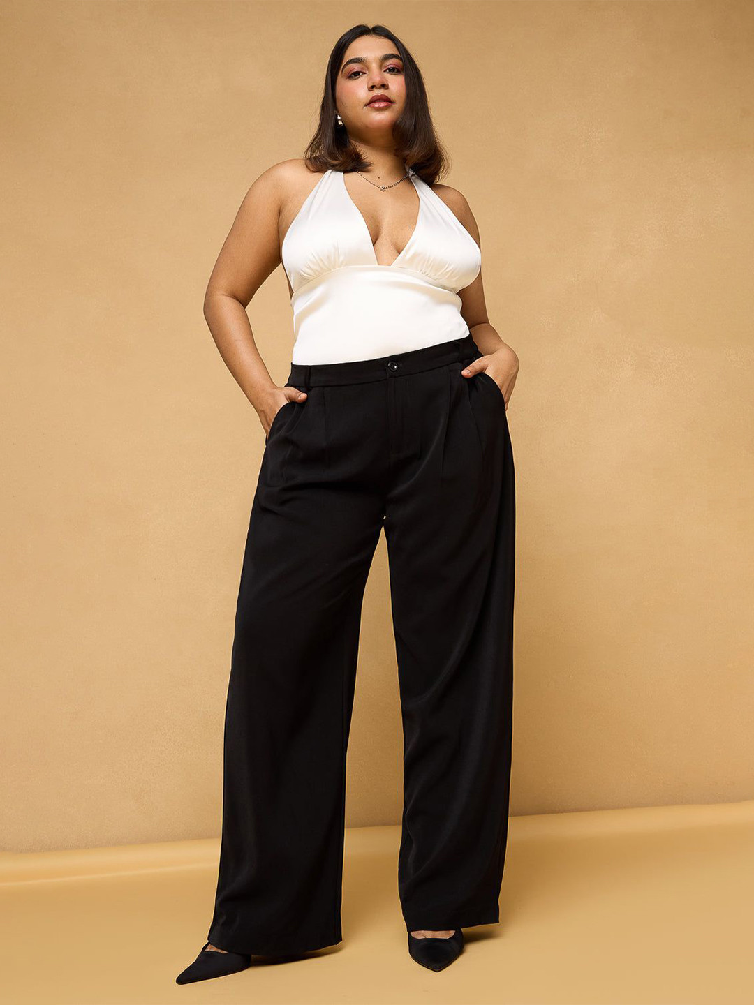 FREAKINS Curve Black Pleated Korean Pants