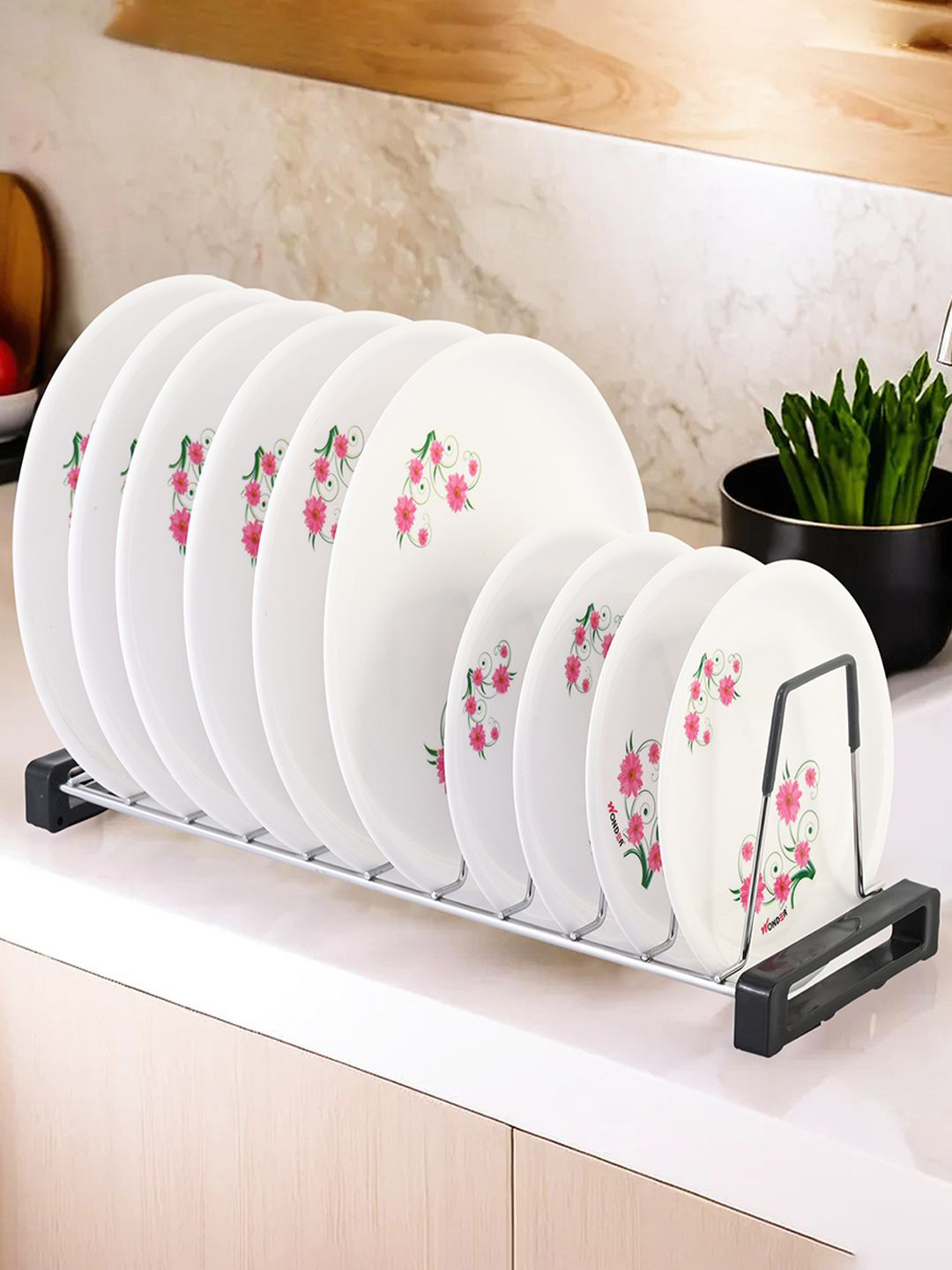 Kuber Industries Stainless Steel Plate Stand for Kitchen 10 Sections 20 Inch Rubber Grip