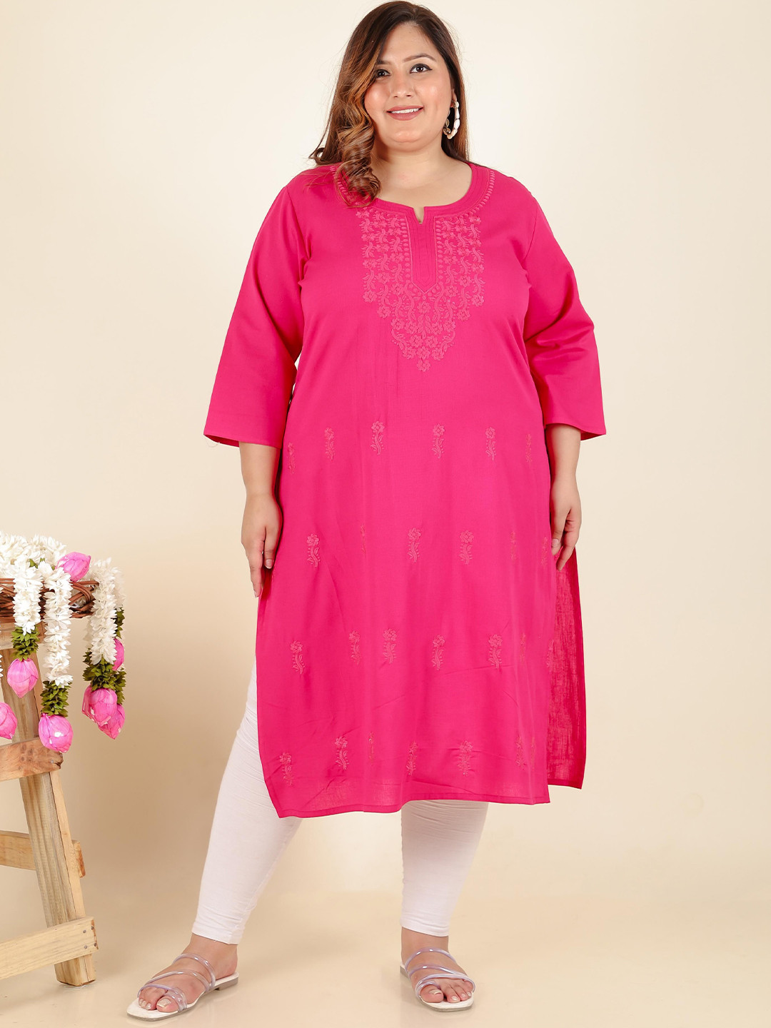 LALI JAIPUR Women Plus Size Embroidered Pure Cotton Kurta