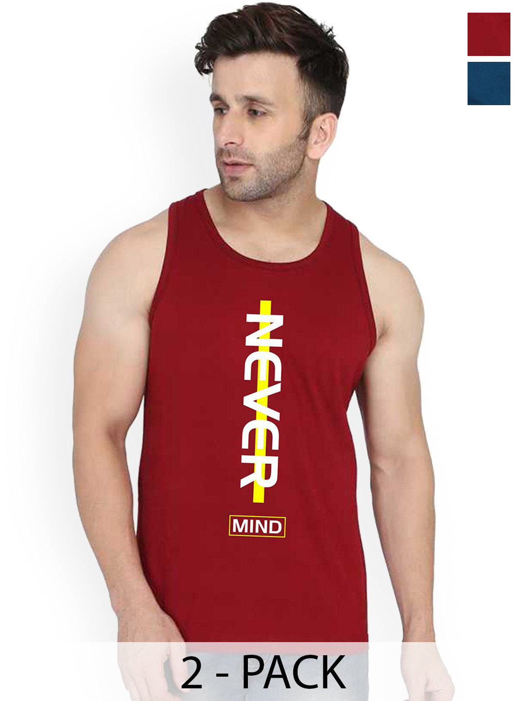 SLOWLORIS Pack Of 2 Printed Gym Vests SL26 COMBO (LOUD PEACOCK) (NVR MAROON)
