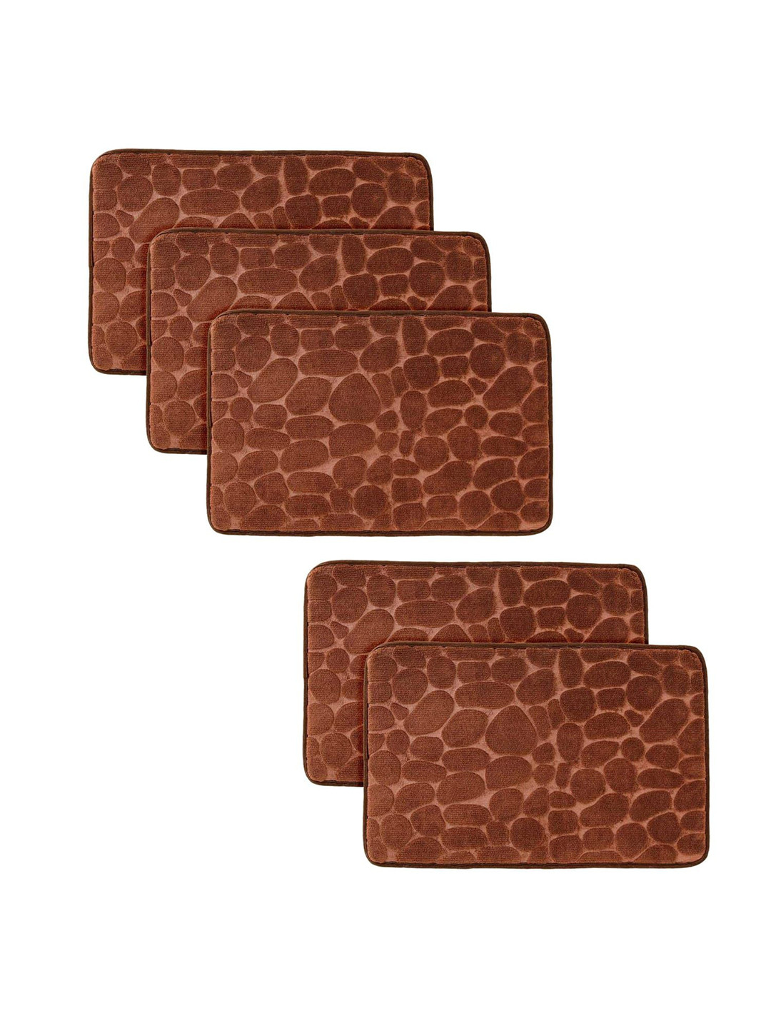 Kuber Industries Brown 5 Pieces Self Design 240 GSM Anti-Skid Bath Rugs