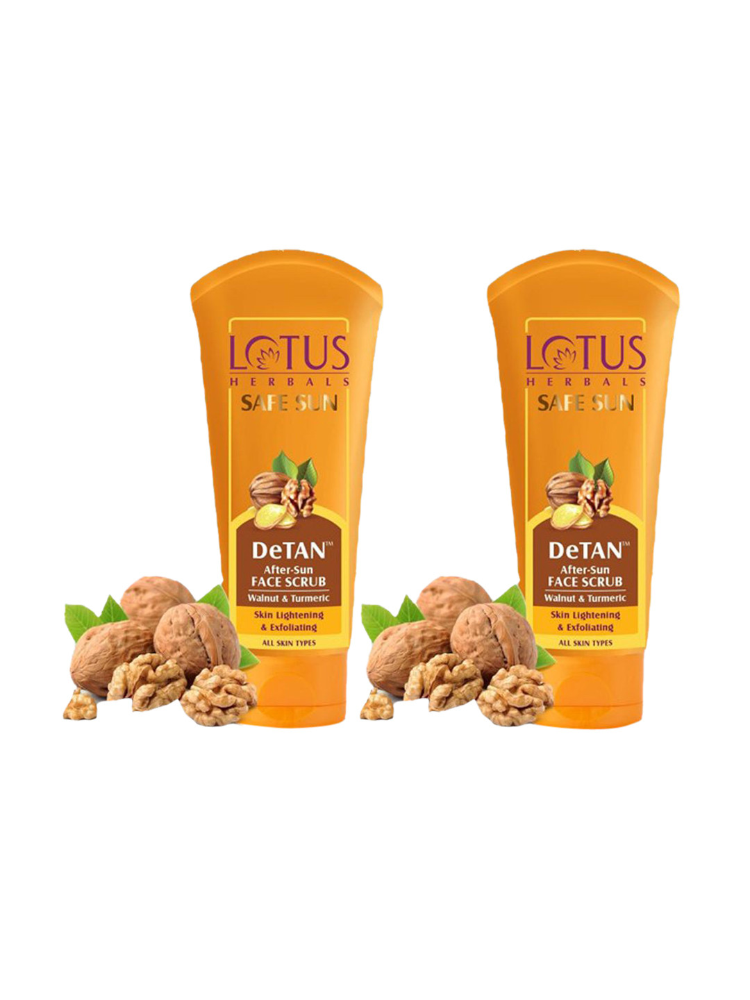 Lotus Herbals Set Of 2 Safe Sun DeTAN After-Sun Face Scrub With  Walnut & Turmeric-100g E