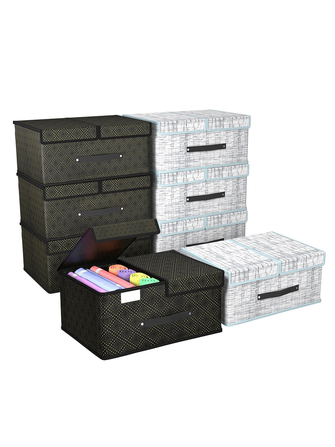 Kuber Industries Grey & Black 8 Pieces Printed Foldable Multi-Utility Organisers