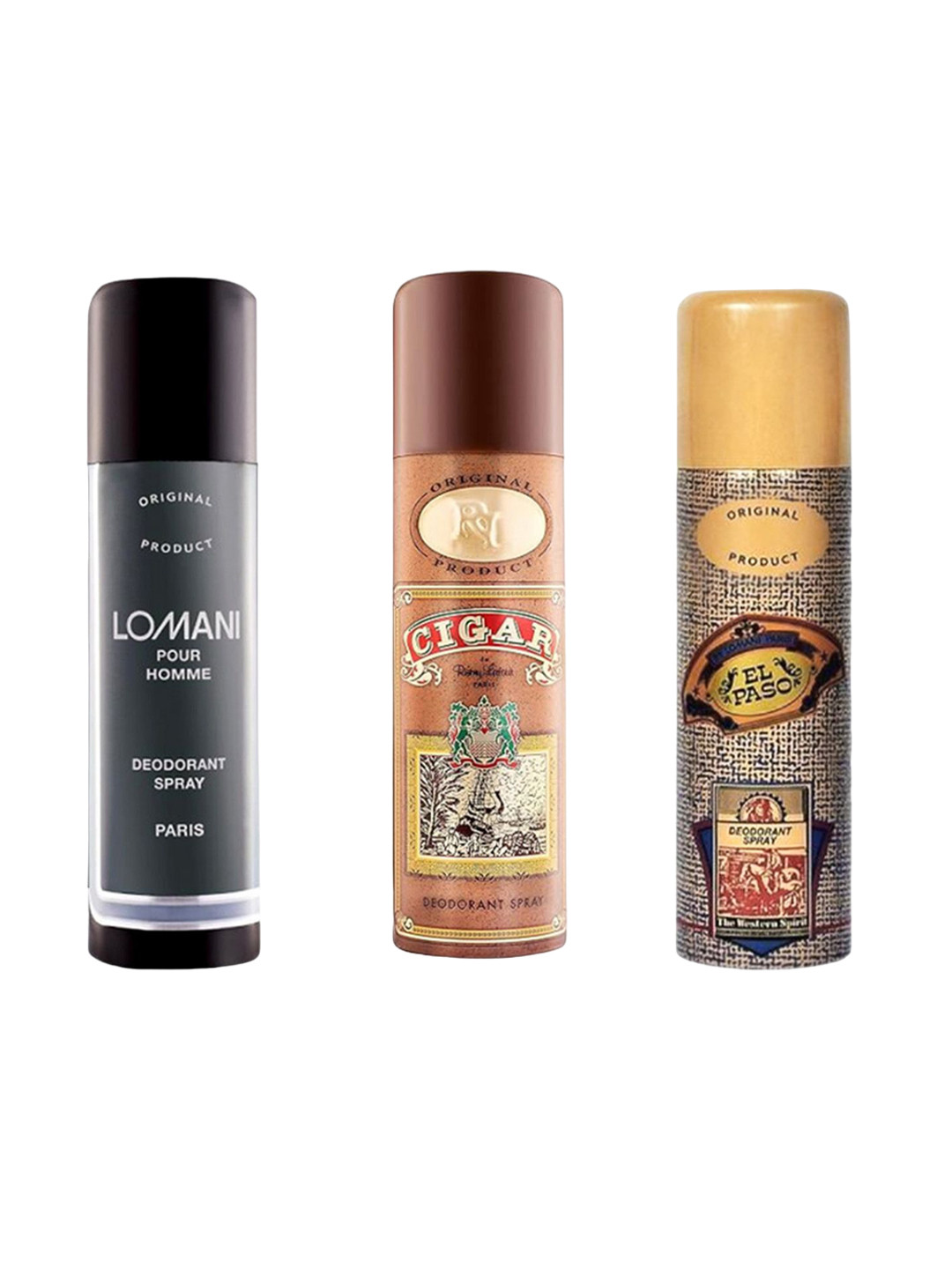 Lomani Set Of 3 Elpaso Cigar & Pour Homme Long Lasting Deodorant Spray - 200g Each
