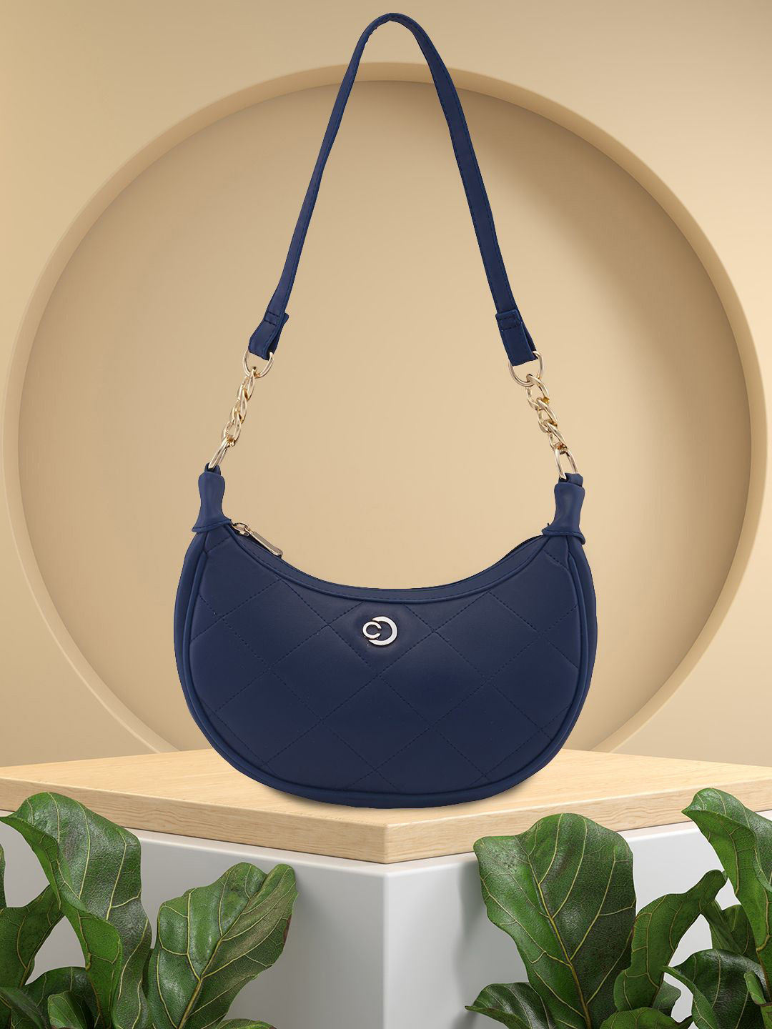 Caprese Charlot Women Navy Medium Baguette Bag