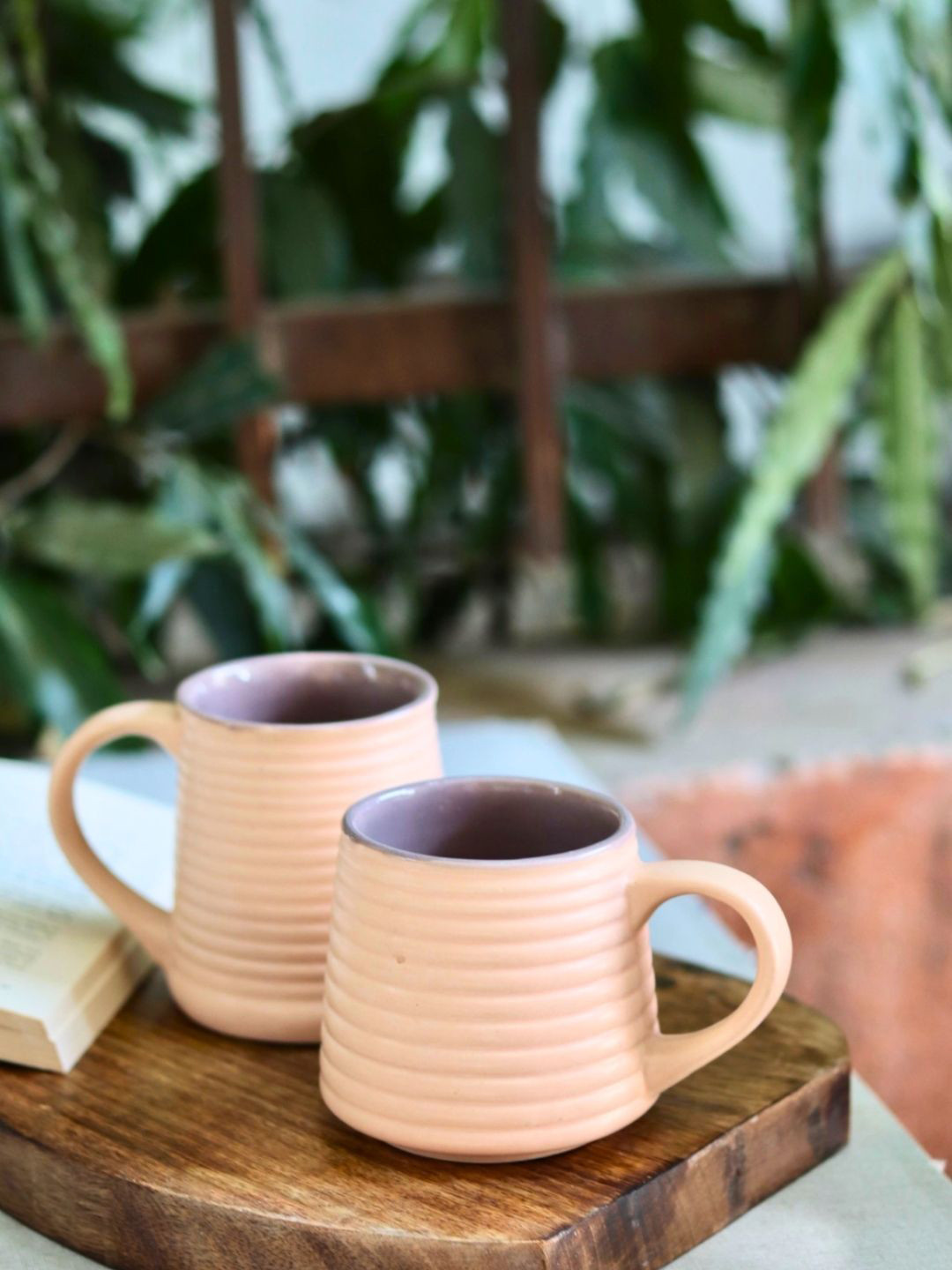 WEAVING HOMES Let Me Hold You Forever Beige Textured Ceramic Handmade 2 Piece Mugs-250ml