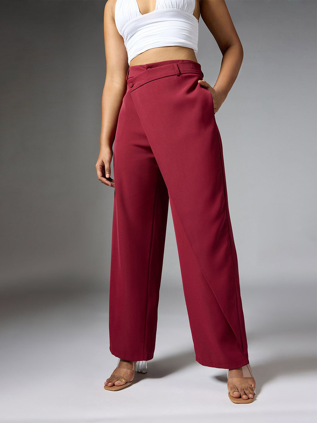 FREAKINS Intense Rust Red Wrap Front Korean Pants