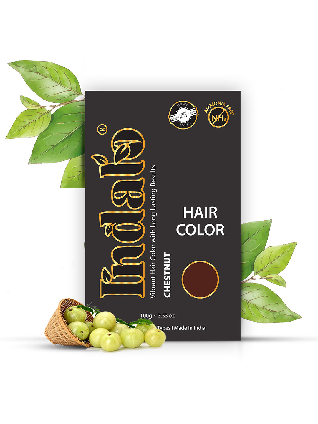 INDALO Set Of 2 Ammonia-Free Vibrant Hair Color - Natural Ingredients 100g Each- Chestnut