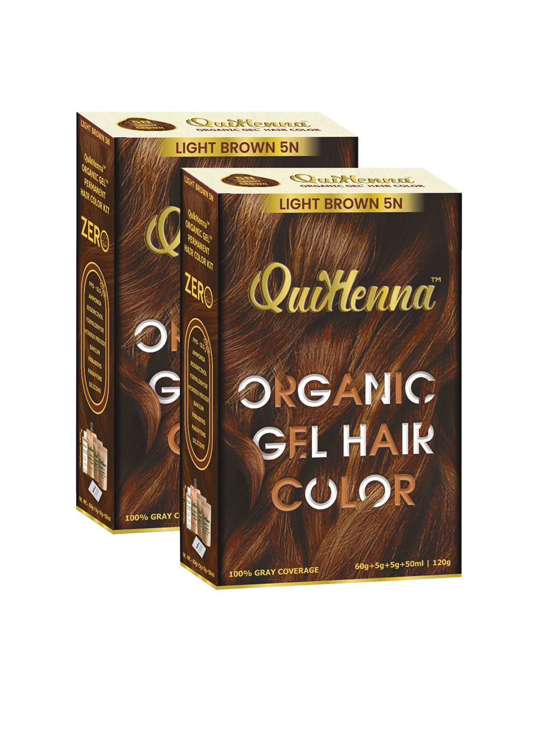 QUIKHENNA Set Of 2 Organic Gel Ammonia-Free Hair Color - Light Brown 5N