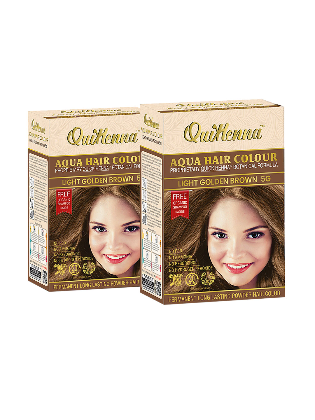 QUIKHENNA Set of 2 Aqua Long-Lasting Powder Hair Color 110g each - Light Golden Brown 5G