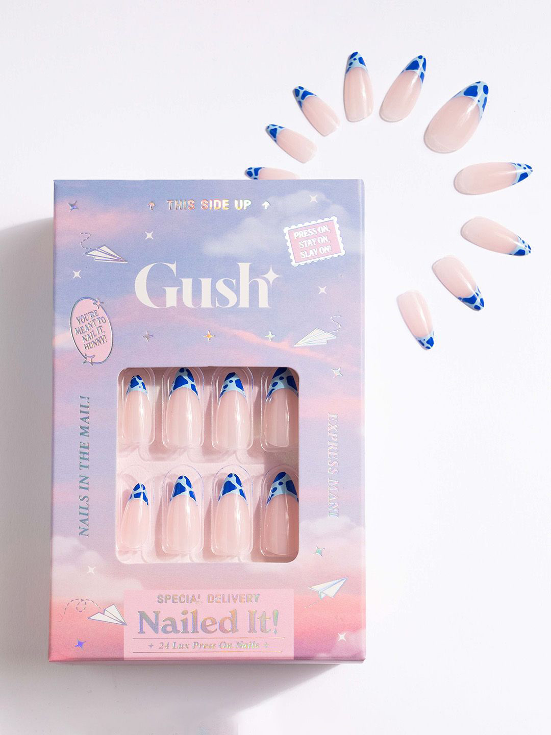 Gush Beauty Nailed It 24Pcs Medium Almond Press On Nails- Aqua French