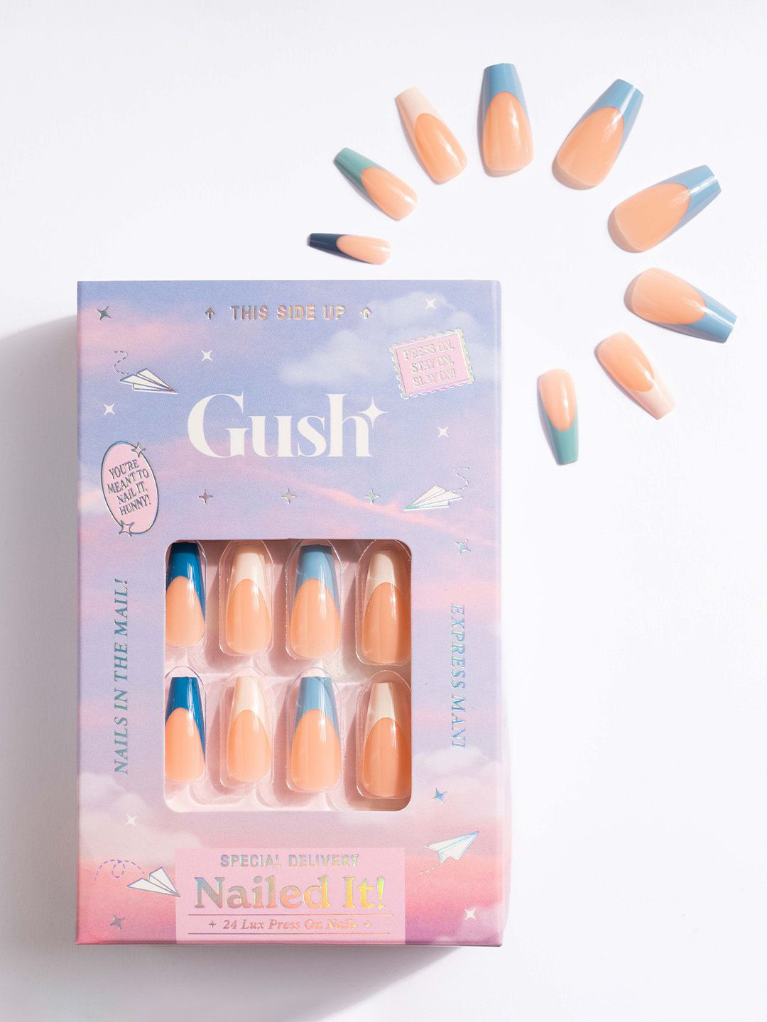 Gush Beauty Nailed It 24Pcs Medium Square Press On Nails- Blue French