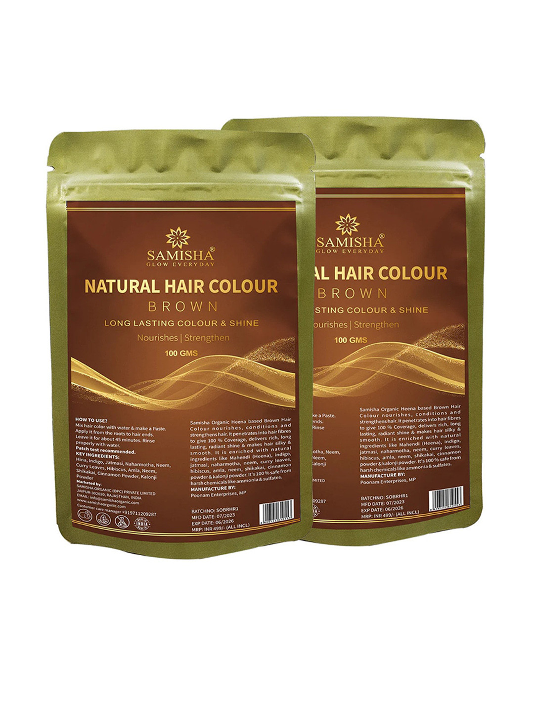 SAMISHA Set of 2 Natural Hair Color For Long Lasting Color & Shine 100g Each - Brown