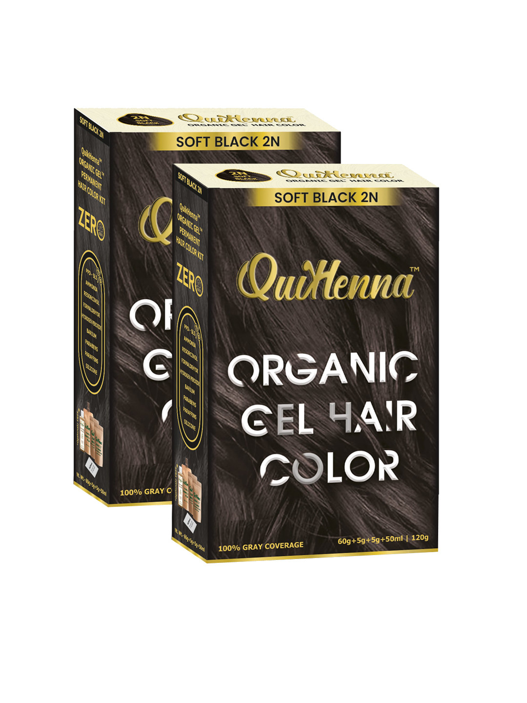 QUIKHENNA Organic Gel Set Of 2 PPD & Ammonia Free Hair Colour 165 g Each - Soft Black