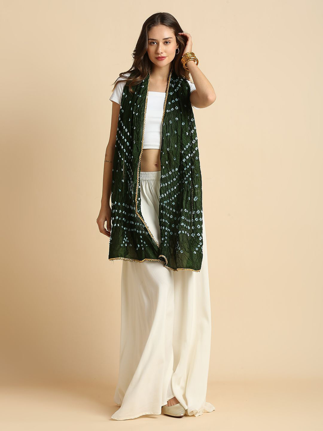 Dupatta Bazaar Women Bandhani Printed Taped Border Stole