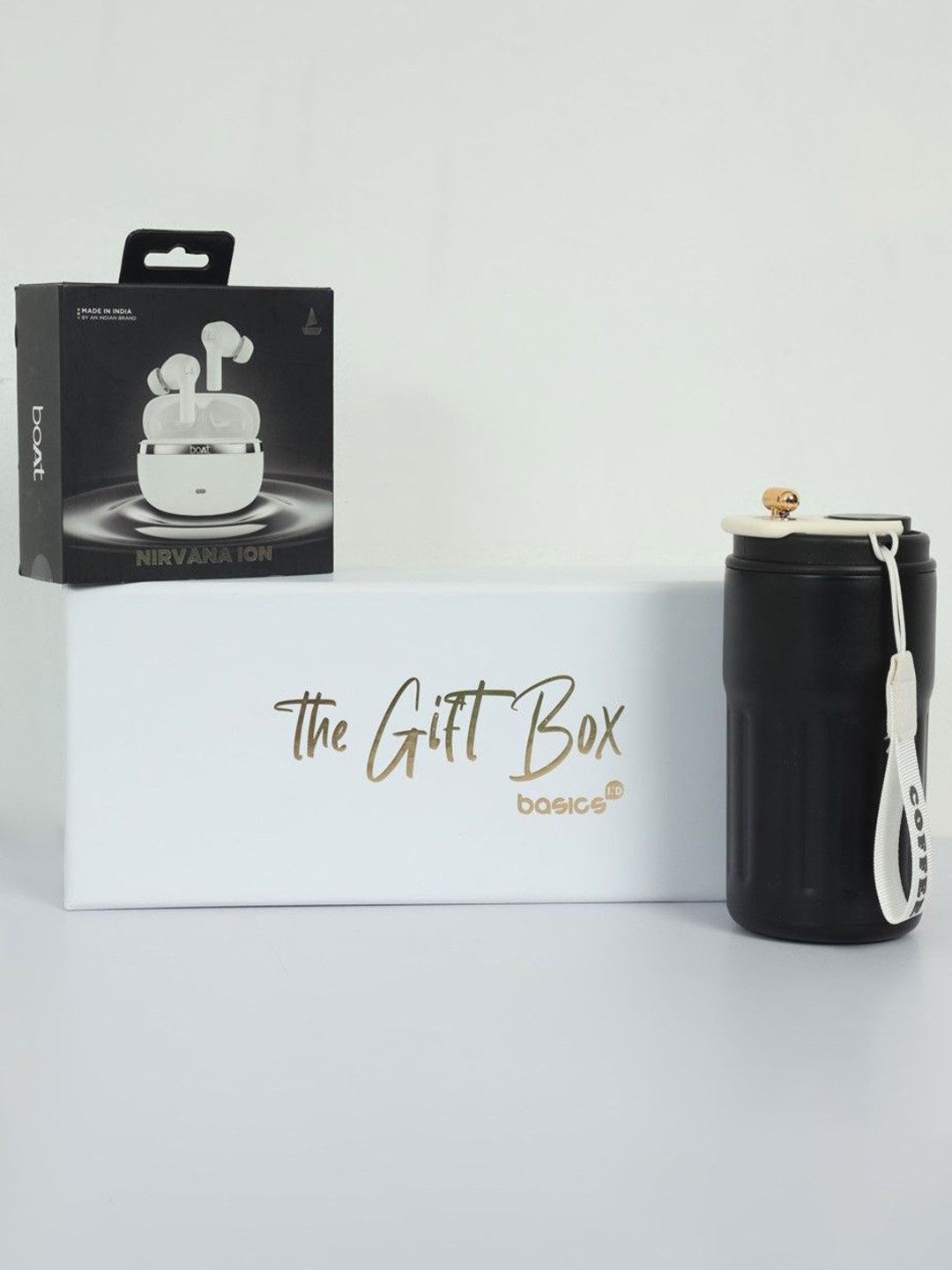 basics IND Boat Airdopes Nirvana Ion with Temperature Mug