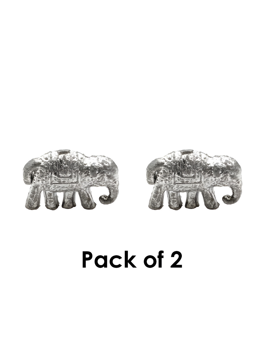 DOKCHAN Silver Toned 2 Pieces Textured Elephants