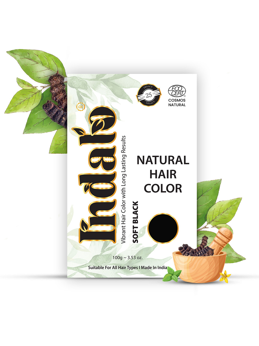 INDALO Set of 2 Ammonia Free Natural Hair Colour with Amla & Brahmi 100g Each - Soft Black
