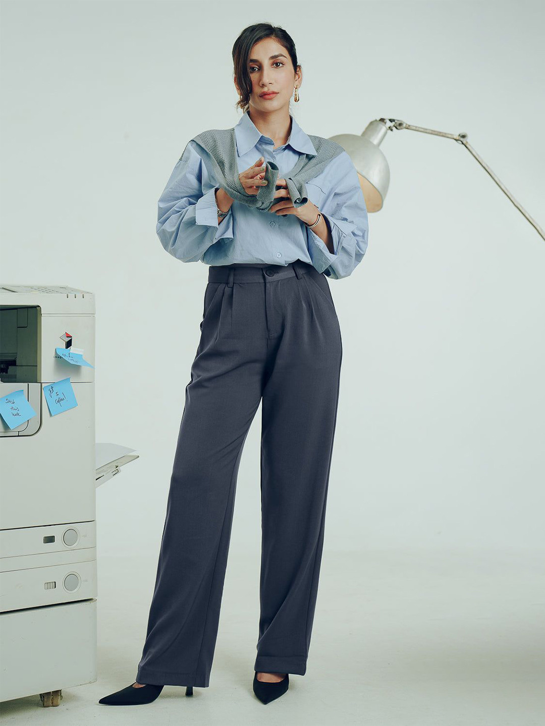 FREAKINS Smoky Grey Pleated Korean Pants