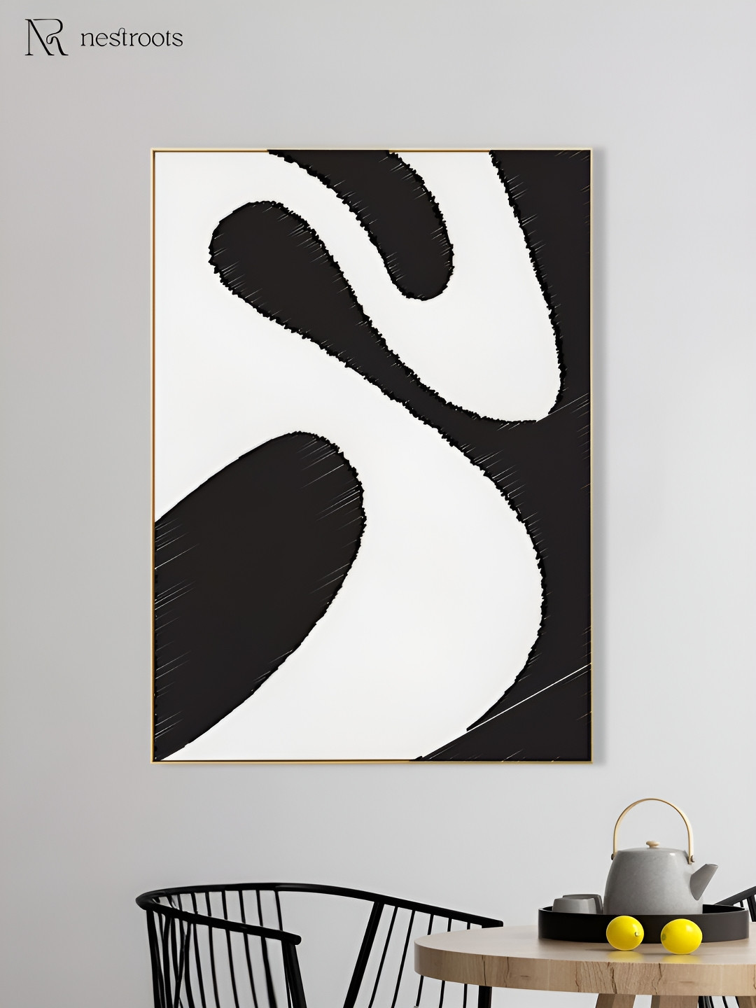 nestroots White & Black Canvas Whispers in the Charcoal Night Wall Paintings