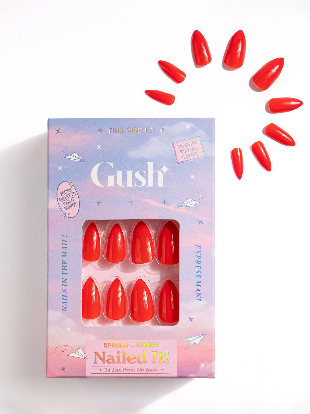 Gush Beauty Nailed It 24Pcs Medium Almond Press On Nails - Candy Apple Red